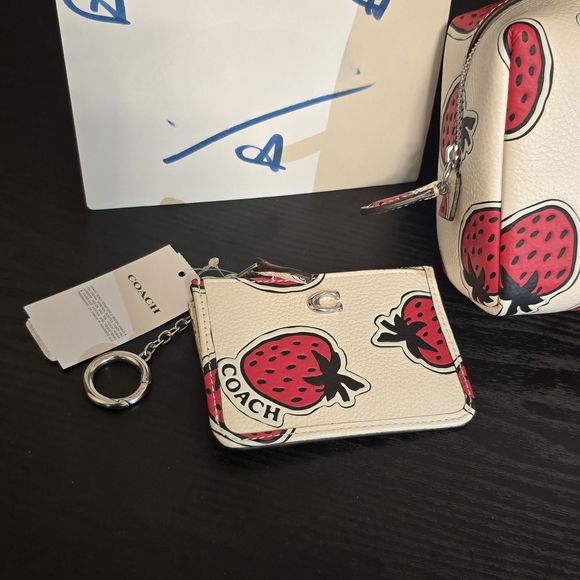 Coach Strawberry Print Cosmetic Bag and Essential Card Case - Picture 3 of 5